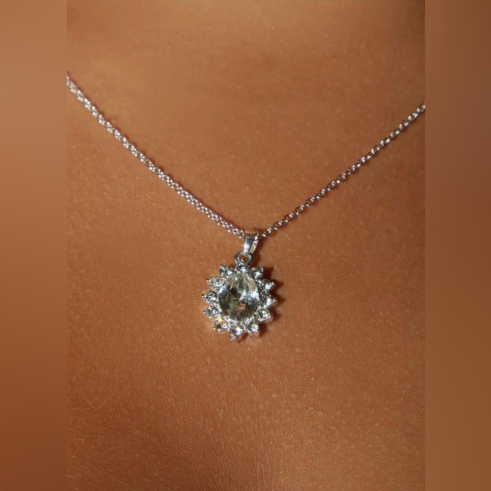 L  Cutie Alert Necklace – Silver Crystal Halo Pendant